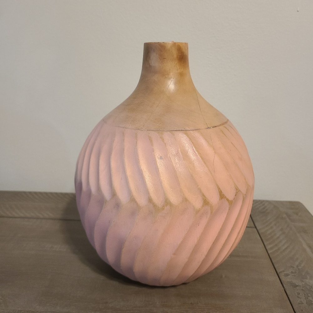 The World Traveler Collection Pink and Tan Wooden Textured Handcrafted Vase